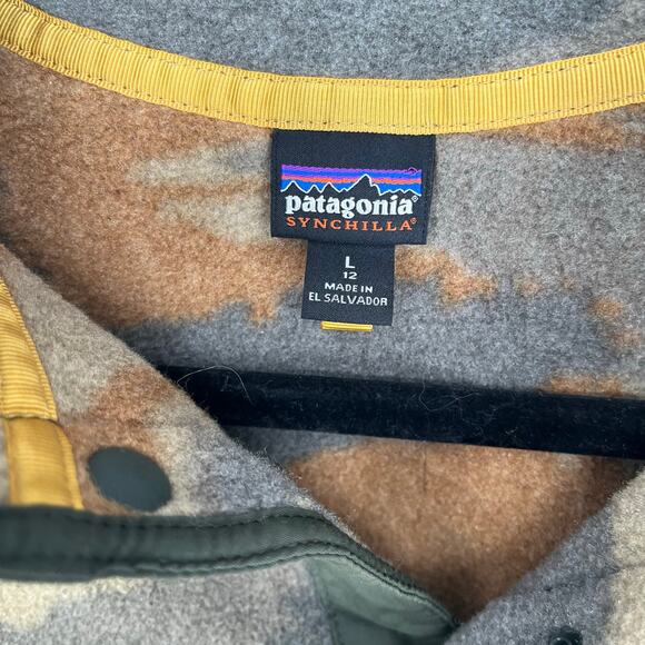 Patagonia Kids Lightweight Synchilla Snap-T Pullover Green Camo Size Large EUC - Picture 3 of 9